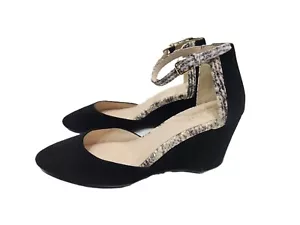 Cole Haan Grand Os Lara Wedge Suede Ankle-Strap Pumps Black Shoes Womens Size 7 - Picture 1 of 11