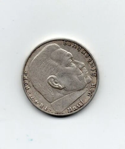 Germany Third Reich   Nazi Coin 2 Reichsmark Silver Coin 1938 A  Hindenburg Cover