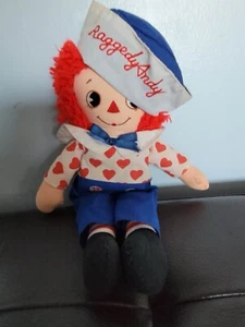 Raggedy Andy Puppe 12 Zoll mit Herz Shirt und Hut Stoff Stoff Applaus - Bild 1 von 4
