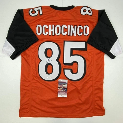 Autographed/Signed Chad Ochocinco (Johnson) Cincinnati Orange Football Jersey JS Cover