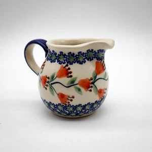 Boleslawiec Polish Pottery Creamer Syrup Pitcher Handmade Orange Floral Pattern - Picture 1 of 7