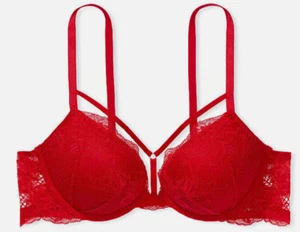 Sujetador Victoria's Secret Bombshell Push-Up Adds-2-Cup Tallas Tirantes Rojo Encaje 38DD - Imagen 1 de 1