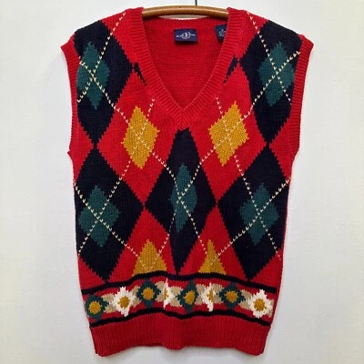 Chaleco Suéter Argyle Tejido Azul Piedra Rojo Azul Marino De Colección Para Hombre Talla Mediana Foto 1 de 4