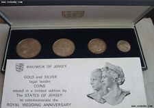 JERSEY 4 Coins 1972 Silver UNC Set 25th Anniversary Royal Wedding