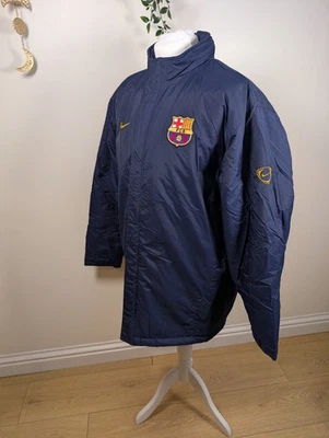 Nike Jacket Blue FC Barcelona Total Football Puffer Coat Embroidered Logo Hood  - Image 1 of 4