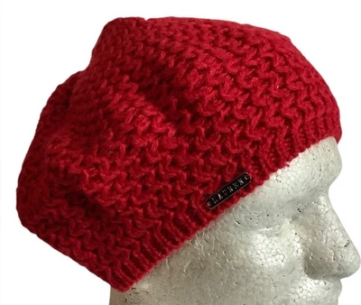 Lauren Ralph Lauren Rojo Tejido Slouchy Gorro Sombrero Lana Alpaca Mohair Mezcla OS Foto 1 de 4