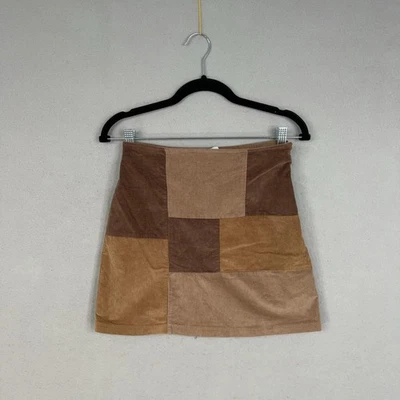 Falda Hollister Para Mujer XS Marrón Patchwork Pana Ultra Alto Tiro Boho Western Foto 1 de 4