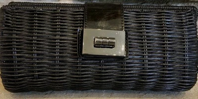 Bolso sin asas J.Crew de cuero de ratán con cierre giratorio Bolso de mano Cartera Bolso de paja negro Foto 1 de 4