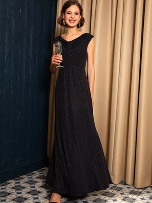 Alie Street Cruise Cowl Neck Maxi Dress Size 16 NEW Black Glitter Gown - Image 1 of 4