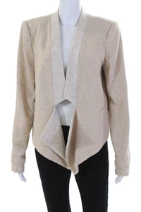 BCBGMAXAZRIA Womens Long Sleeved Textured Geometric Blazer Beige Size L - Picture 1 of 6