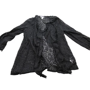 Isaac Mizrahi Live schwarzer offener Cardigan Spitze Rüschen Kimono-Stil Damen M - Bild 1 von 7