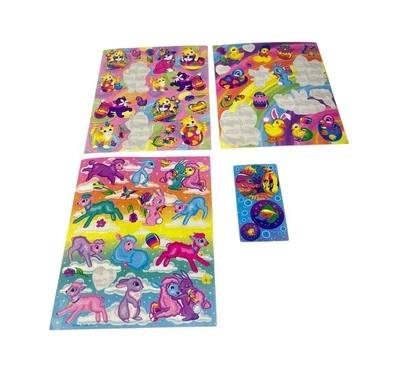 Lot of Vintage Lisa Frank Lambs Fishes Rabbits Kittens Ducks Stickers USA - Imagem 1 de 3