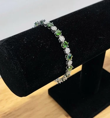 Pulsera de 7" de cromo verde diopsido rodio sobre plata de ley 10,95 ctw Foto 1 de 4