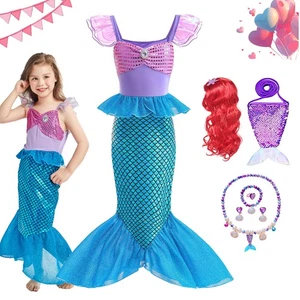 Girls Kids Mermaid Ariel Fancy Dress Princess Cosplay Party Costume Outfit Gifts - Picture 1 of 15