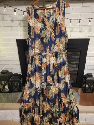 Vestido maxi feminino Terra & Sky floral palma costeira borrada 2X 20-22W tropical - Imagem 1 de 4