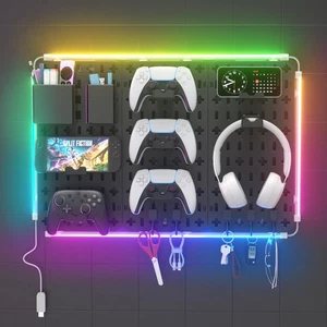 Tablero de clavijas organizador de pared - 7 en 1 accesorios de placa de clavijas para juegos con soporte LED RGB... - Imagen 1 de 7