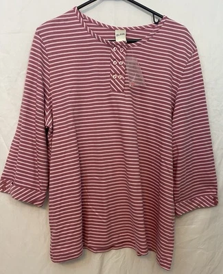 女式 Blair 尺寸 L 3/4 袖套衫 Canberry/Perwinkle 条纹颜色/秋季 — 第 1/4 张图片