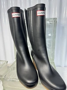 Hunter Women’s Wedge Boots “Jessica” In Black Size 9 - Imagen 1 de 9