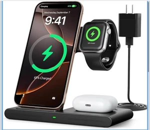 Wireless Charger IPhone Charging Station: 3 In 1 Charger Stand Multiple Devices - Picture 1 of 12