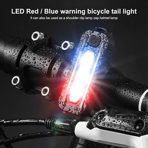 Red Blue LED Shoulder Police Light Clip Safety Bicycle Lamp USB Flashing Warning - Picture 1 of 29