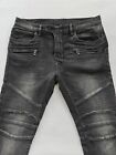 MNML Jeans Men Size 36x33 Double Knee Pad Biker Black Denim Moto Zipper Pockets