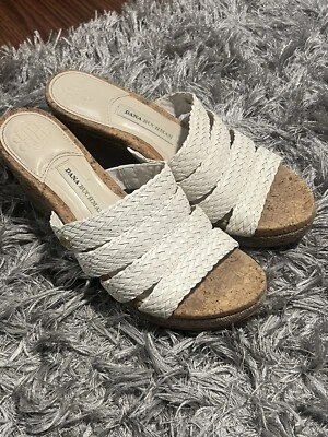 Dana Buchman Women's Wedge Platform Sandals Size 8 MED WhiteWoven Cork Heels EUC - Image 1 of 4