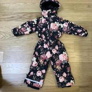 Pilguni Snow Suit girl size 98 Cm 4 black with pink roses made In Italy - Picture 1 of 11