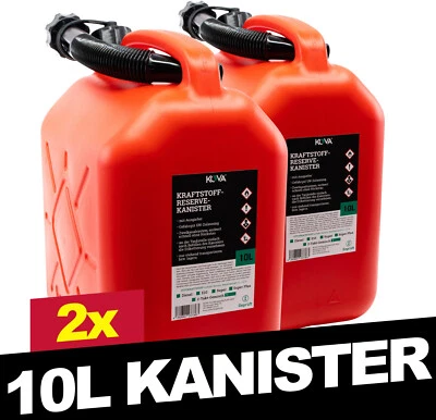 2x 10L BENZINKANISTER RESERVEKANISTER  AUSGIEßER KRAFTSTOFF DIESEL KANISTER ROT - Bild 1 von 4