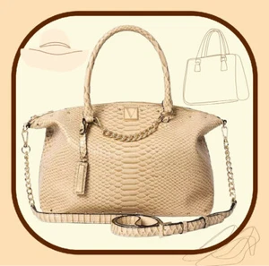 NUEVO CON ETIQUETAS $78 The Victoria Slouchy Satchel SAND PYTHON Dorado Mediano Cartera Bolso de Mano RARO - Imagen 1 de 7