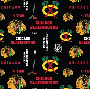 BTY NHL Hockey Chicago Blackhawks Allover Prints 100% Cotton Fabric BY The YARD - Picture 1 of 2