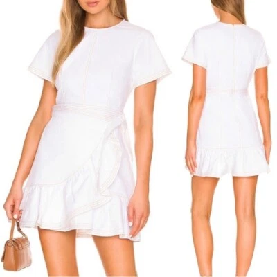 Cinq à Sept Josi Denim Ruffled Tie Waist Dress White Sz 6 - Image 1 of 4
