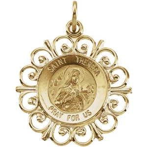 St. Theresa Medal In 14K Yellow Gold - Imagen 1 de 2