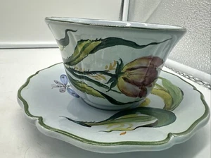 Tazza e piattino caffè Made in Italy pezzo artistico dipinto a mano fiore e libellula - Foto 1 di 10