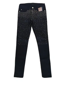 STUDDED BLACK DENIM COTTON SKINNY PARTY FESTIVAL JEANS UK 8 EU 36 US 4 S BNWT - Picture 1 of 12