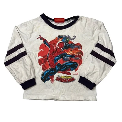 Marvel 2005 Amazing Spiderman Cartoon Long Sleeve T-Shirt FLAW White Youth Small - Image 1 of 4