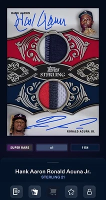 Digital 2021 Topps Bunt Sterling - Hank Aaron Ronald Acuna Super Rare Patch Auto - Image 1 of 3