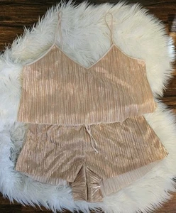 Victoria's Secret Cami Pantalones Cortos Pijama Conjunto Talla Grande Metálico Oro Rosa Salón - Imagen 1 de 7