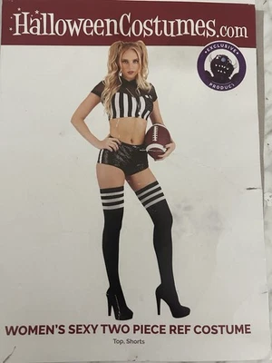 Sexy Referee Costume Sequin Shorts Thigh High Socks Crop Top - Image 1 of 4