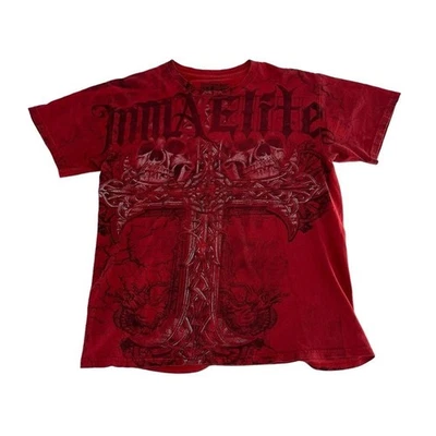 MMA Elite Shirt Men Medium Red Y2K Cyber Mall Goth Skull Cross Grunge Skater Emo - Image 1 of 4