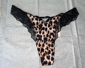VICTORIA'S SECRET VERY SEXY High Leg Thong Panty VS Leopard Lace Trim XL - Picture 1 of 4