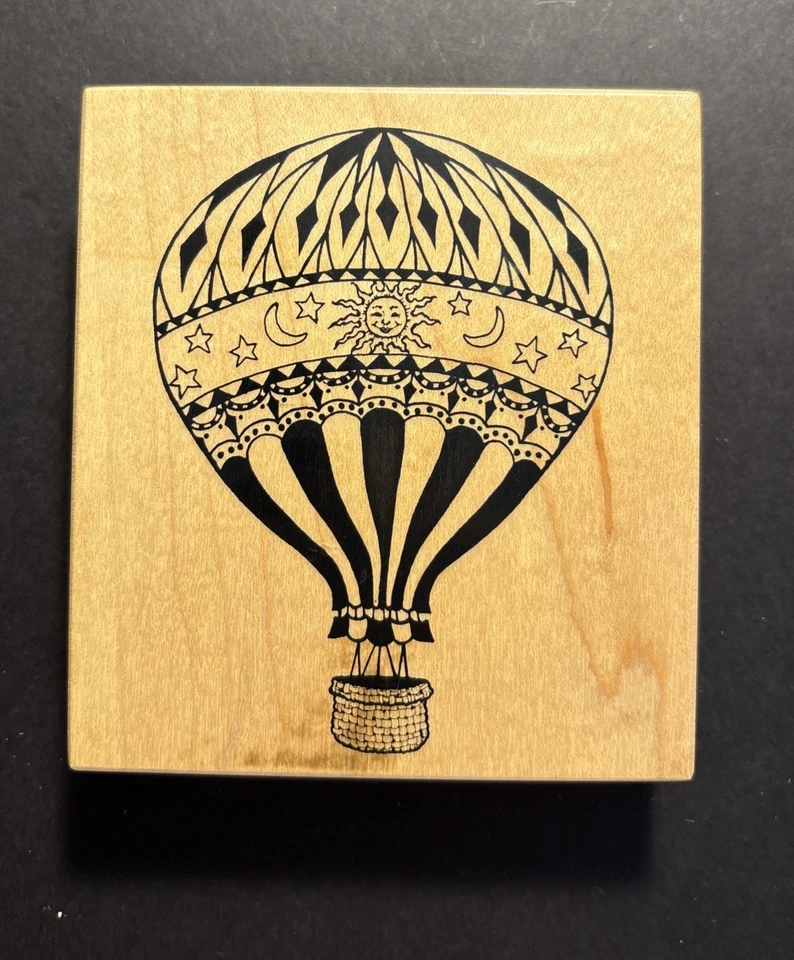 PSX 1995 CELESTRIAL HOT AIR BALLOON Rubber Stamp Large Sun Stars Moon K-1419 New - Image 1 of 4