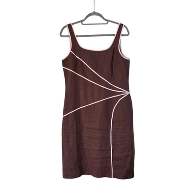 Vestido Spenser Jeremy Marrón Chocolate Rosa 100% Lino Retro Mod Hasta la Rodilla Talla 10 Foto 1 de 4