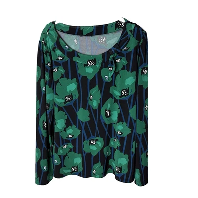 Blusa Talla Grande Top Mangas Largas Floral Elastizada Negra Azul Verde Blanca Foto 1 de 4