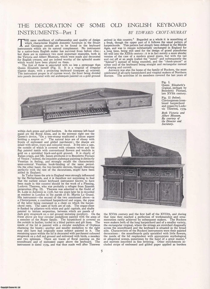 THE DECORATION OF SOME OLD ENGLISH KEYBOARD INSTRUMENTS. AN ORIGINAL ARTICLE FRO - Image 1 of 1
