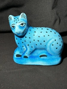 British Museum Blue Ceramic Cat Egyptian Vintage Art Deco 60s 70s Turquoise Art - Picture 1 of 17