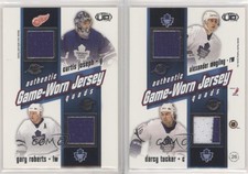 2002-03 Pacific Heads Up Game-Worn Jersey Quads Curtis Joseph Gary Roberts #26