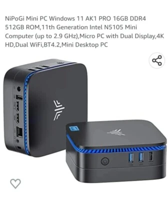 NiPoGi Mini PC,Intel Celeron N5105 up to 2.9GHz,16GB RAM+512GB M.2 SSD - Image 1 of 4