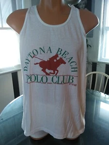 80s Men's White Tank Top Daytona Beach Polo Club Chest 38" Spring Break - Picture 1 of 12