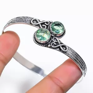 Brazalete ajustable de plata de ley 925 con piedras preciosas de amatista verde - Imagen 1 de 1