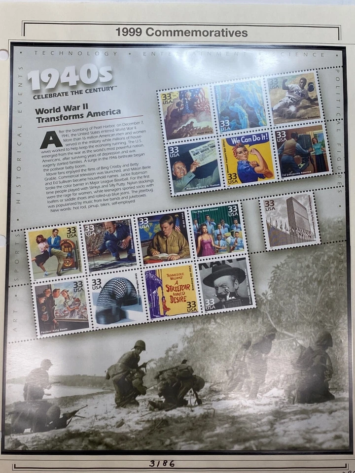 3186 US NH Mint Sheet Celebrate the Century 1940's WW II issued year 1999 - Image 1 of 1